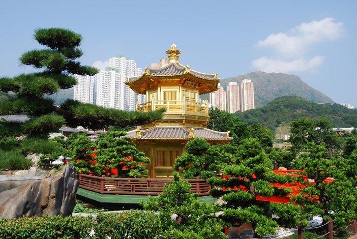Temple d'or d'un j'ardin municipal, Hong Kong
